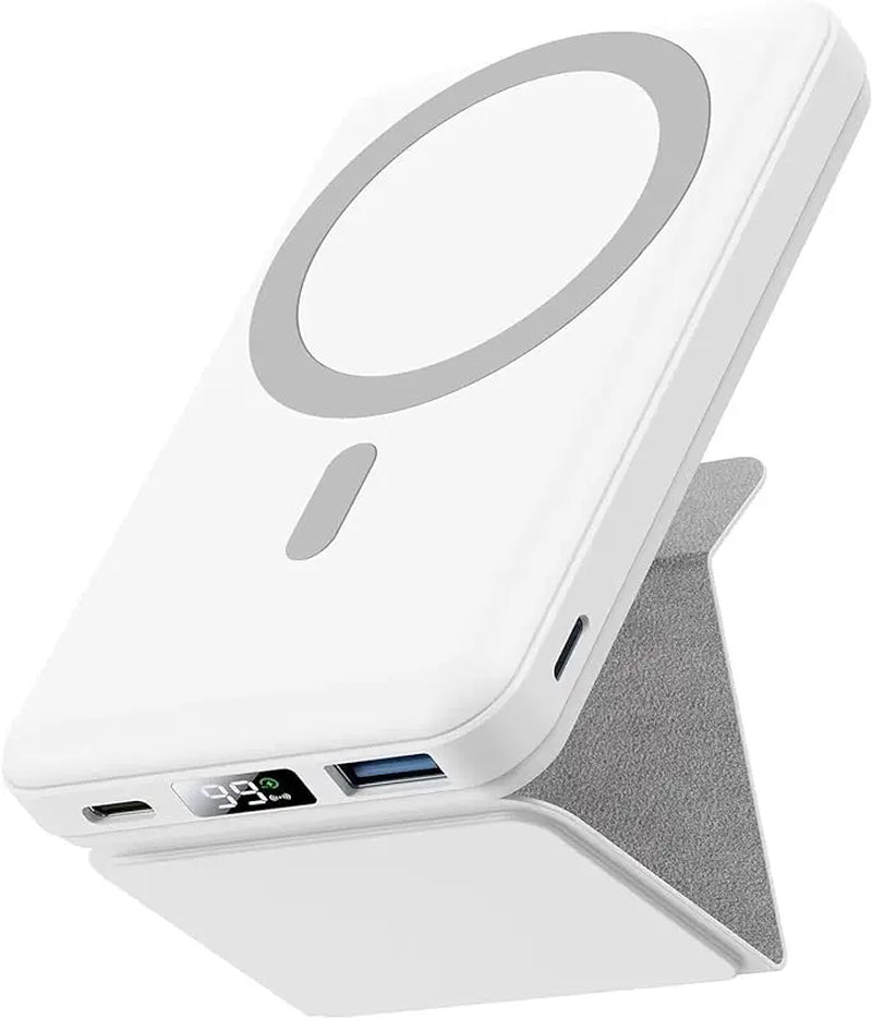 Wireless Charging Power Bank, 10000 Mah Power Bank with Folding Stand and USB-C Cable LED Display, Magnetic Power Bank 22.5W PD Fast Charging for Iphone